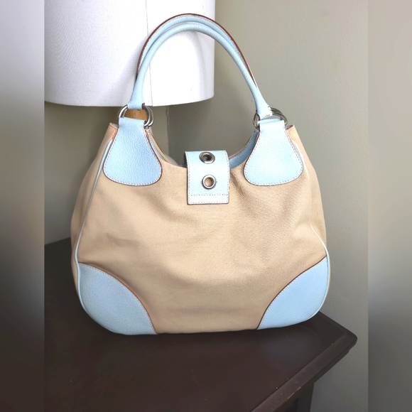 Prada Canapa Moon Shoulder Bag, Blue and Beige - Picture 3 of 13